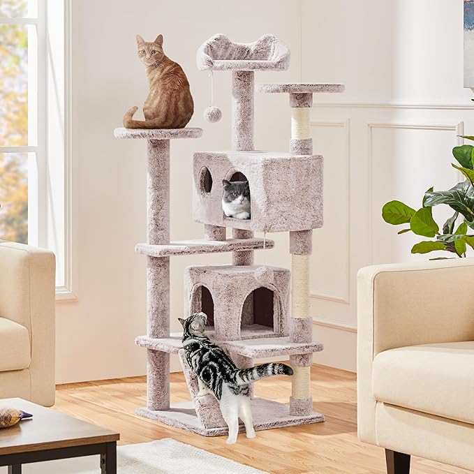 Yaheetech 54in Cat Tree, Cat Tower with Double Condo, Sisal Scratching Posts, and Dangling Balls, Pet Furniture Kitten Play House