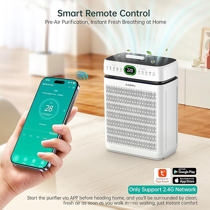 Air Purifiers for Home Large Room Up to 3500 Sq Ft with Washable Filters,Double-Sided HEPA with PM 2.5 Display Air Quality Sensor,Smart WiFi APP,Air Cleaner for Pets,Hair,Dust,Smoke,Dorm room,Office