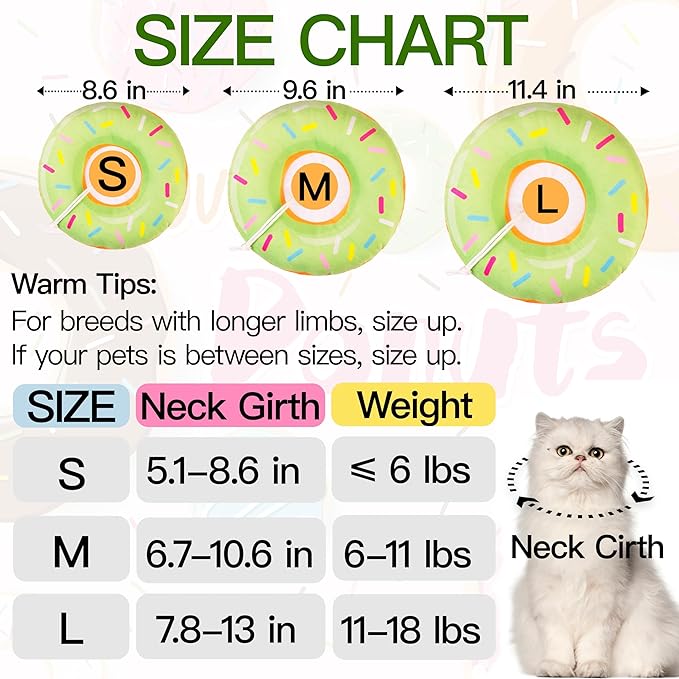 Cat Cone Collar Soft, Cute Cat Donut Collar After Surgery, Adjustable Kitten Recovery Cones to Stop Licking, Lightweight Neck Elizabethan Collars for Cats Kittens (Green, Medium)