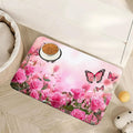 Rose Pink Dog Cat Food Mat,Butterfly Absorbent Pet Feeding Mat for Food and Water,Non-Slip Dog Bowl Mats Floor Protector 12"x20"