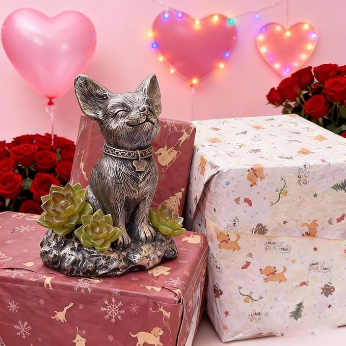 Dog Statue, Solar Garden Statues, Dog Decor with Solar Lantern, Outdoor Garden Decor for Lawn Yard, Patio Porch Decor, Dog Figurines Gifts for Mom, Grandma, Women, Housewarming Presents