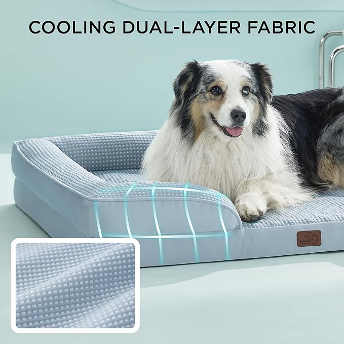 Bedsure L Plus Orthopedic Dog Bed for Large Dogs - Washable Dog Cat Bed Waterproof, L Plus Big Comfort Dogs Couch Sofa with Washable Removable Cover, Pet Bed with Nonskid Bottom, Cooling Blue, 38"