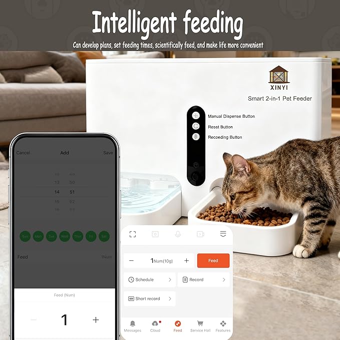 Automatic Pet Feeder and Water Dispenser 2-in-1 Set with WiFi, Proximity Sensor, Easy APP Operation, Real-time Video Monitoring for Cats and Dogs