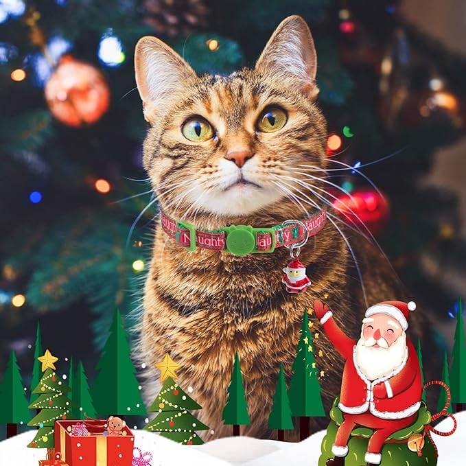 Christmas Cat Collar with Bells, Thanksgiving Cat Collar Breakaway, Halloween Kitten Collars for Girl Boy Cats, 3 Pack Fall Kitty Holiday Collars Adjustable 8-12inch