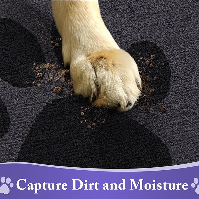 Buganda Dog Door Mat for Muddy Paws, Absorbent Dirt Trapper Non Slip Indoor Doormats, Washable Low-Profile Mat for Mud Dogs, Entryway Carpet for Inside Floor (40x32 Inches, Black)