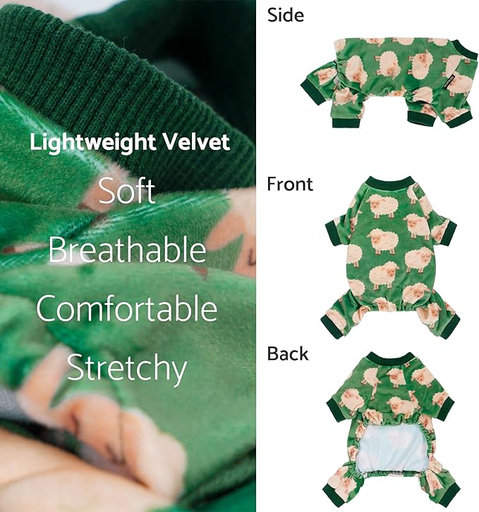 Fitwarm Funny Sheep Dog Pajamas, Warm Winter Dog Clothes for Small Dogs Boy Girl, Cozy Pet Onesie with Feet, Green, White, XXL