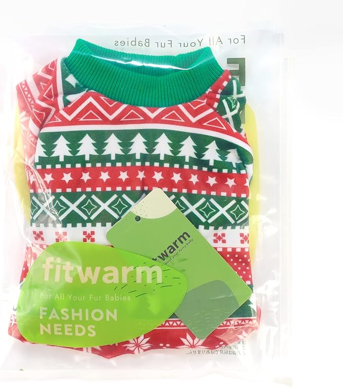 Fitwarm Dog Christmas Outfit, Holiday Pet Clothes for Small Dogs Boy Girl, Festive Pajamas with Feet, Puppy Onesie, Red, Green, XL