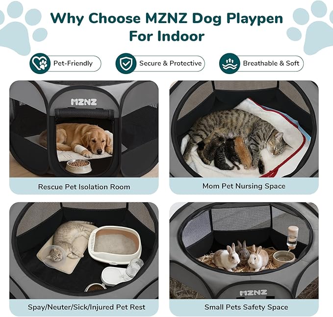 Dog Playpen, Portable Puppy Pet Crate Indoors for Small/Medium/Large Dogs Cats Rabbits, Foldable Dog Cage Enclosure for Outdoor, Pop Up Dogs Tent Kennel with Carrying Case, Dark Grey