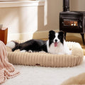 Bedsure ComfyFleece™ Washable Dog Bed for Medium Dogs - Cute Furry Puppy Beds, Rectangle Orthopedic Corduroy Fleece Pet Beds with Removable Zipper Cover, 43x30x8inches, Sandy Beige