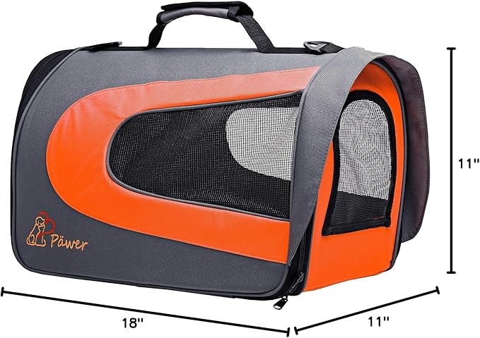 Pawer 18” x 11”x 11” Soft-Sided Foldable Airline Approved Pet Carrier for Cat, Puppy and Small Dog, Washable 600D Oxford Fabric, with Handle and Strap for Carry, Multiple Colors Available