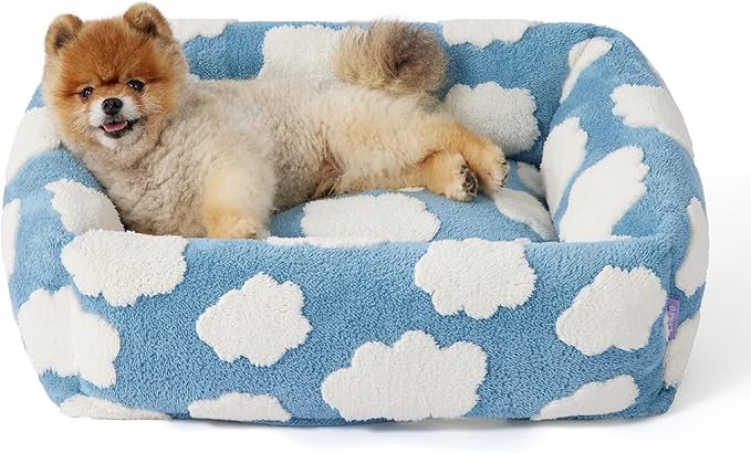 LE SURE Cute Dog Bed for Small Dogs - Washable Puppy Beds,Cozy Rectangle Orthopedic Pet Sofa with Jacquard Shaggy Plush & Anti Slip Bottom,25x21x7inches