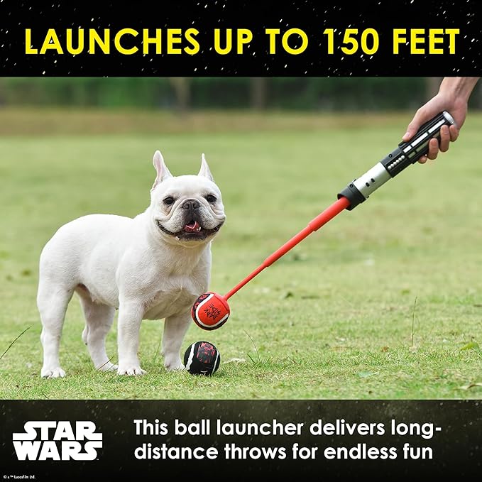 STAR WARS for Pets Lightsaber Ball Launcher for Dogs – Darth Vader Themed Retractable Dog Ball Thrower with Tennis Balls, Launches Up to 150 Feet