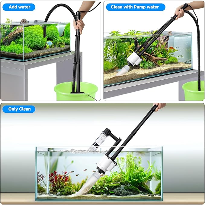 AQQA Fish Tank Cleaner,8-in-1 Electric Aquarium Gravel Vacuum,Clean Sewage+Wash Gravel Sand+Suction Stool+Filter+Water Changer+Water+Water Circulation+Dissolved Oxygen for Turtle Fish Tank 30W/480GPH
