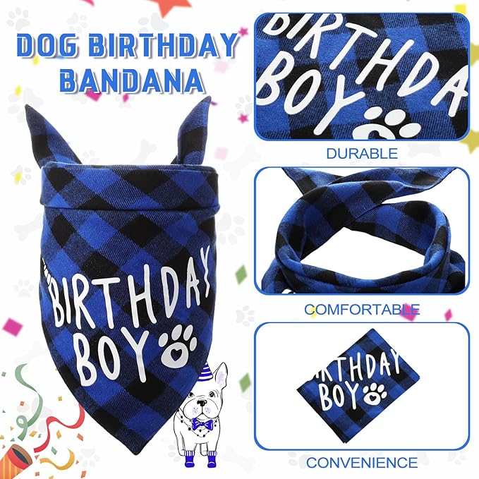 Weewooday Dog Birthday Party Supplies Birthday Boy Girl Cake Bandana Triangle Scarf Party Hat Dog Bow Tie Collar with Numbers for Large Medium Small Dog Puppy 1st Birthday(Elegant Style,X-Large)