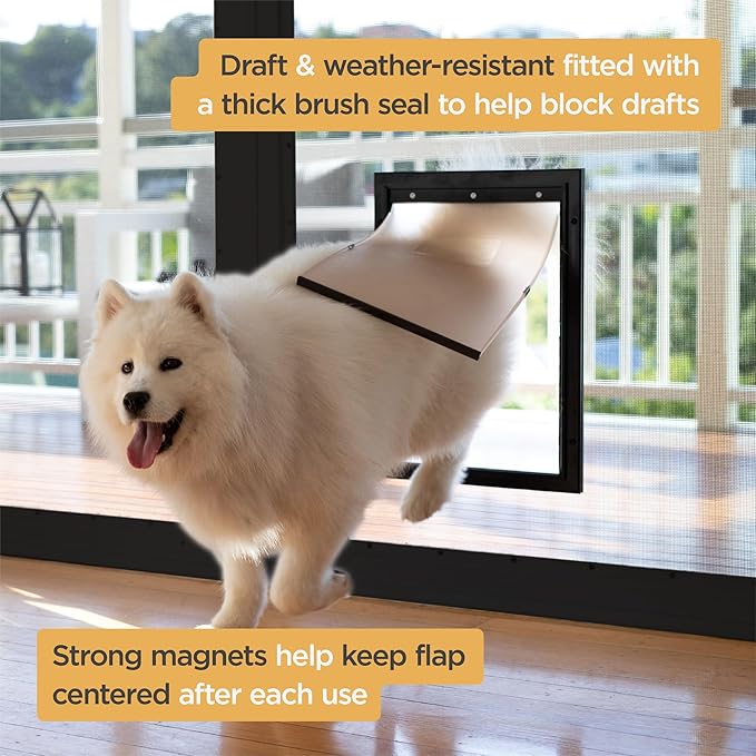 Hakuna Pets Deluxe Aluminum Pet, Cat and Dog Door with 2-Way Locking Panel for Screens, Doors and Walls up to 2.8" Thick, X-Large, Black