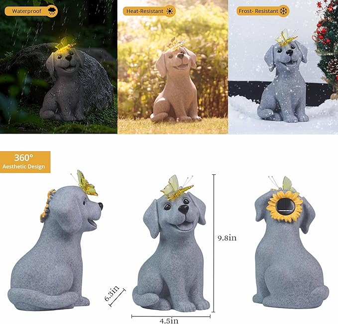 DecorSmart Dog Garden Outdoor Statue Dog mom dad Lovers Gifts for Women Men Outside Solar New Home Decor for Patio Yard Housewarming Gardening Gifts
