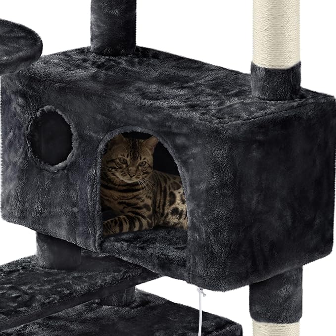 Yaheetech 62in Cat Tree Cat Tower for Indoor Kitten, Pet Furniture w/Double Condo, Scratching Posts, Multiple Platforms and Balls for Kittens, Black