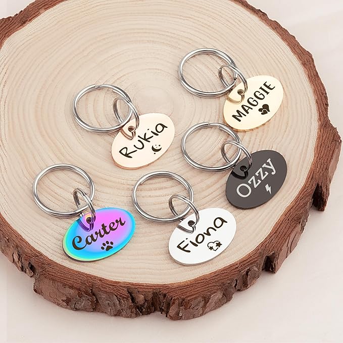 Anavia Small Size Dog Cat ID Tags, Small/XS Personalized Color Plated Stainless Steel Puppy Kitten Name Tags, Customized Engraved Nameplate Pet Collar Tag (Purple, Oval)