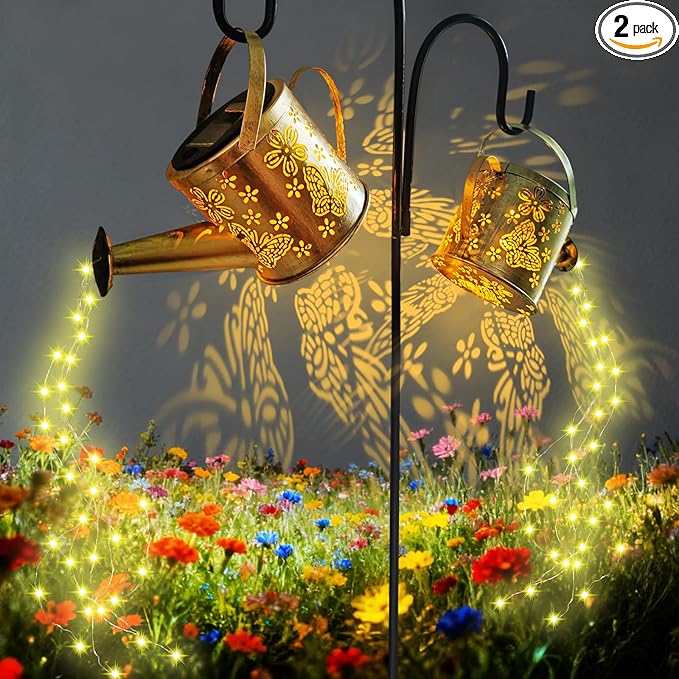 DDQ Solar Watering Can Lights, Warm White/Color LED with Shepherd Hook, IP65 Waterproof Metal Garden Decor, Auto On/Off for Patio Backyard for Mom Family Holidays Gift