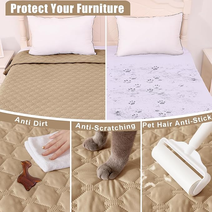 Smiry Waterproof Dog Bed Cover Blanket, Soft Reversible Pet Blanket, Washable Leakproof Cats Dogs Couch Cover for Sofa, Couch, Furniture (82x102 Inch, Camel/Beige)