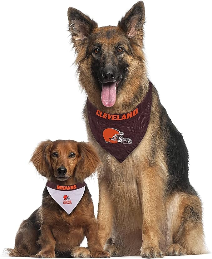 Pets First NFL DOG BANDANA - CLEVELAND BROWNS REVERSIBLE PET BANDANA. 2 Sided Sports Bandana with a PREMIUM Embroidery TEAM LOGO, Small/Medium. - 2 Sizes & 32 NFL Teams available