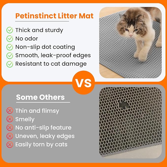 Jumbo Cat Litter Mat, 46x26 Inches Double Layer Honeycomb Litter Trapping Mat, Non Slip Waterproof Urine Proof Extra Large Cat Litter Box Mat, Kitten Supplies and Essentials, XXL, Gray