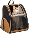 Cat Backpack Carrier for Small Dogs and Medium cat Puppy Kitten Bunny Pet Carrier Backpack Collapsible with Fully Ventilated Mesh with Safety Leash (Brown, 12.9" L x 10.62" W x 15.5" H - M)