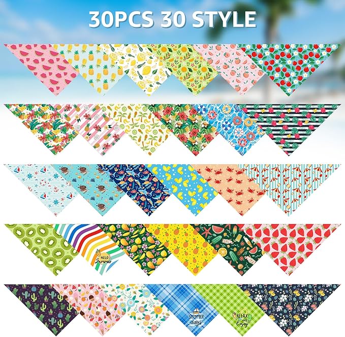 SCENEREAL 30 PCS Dog Bandanas Bulk, Summer Pet Bibs for Small Medium Large Dogs, Colorful Triangle Scarves, Puppy Holiday Birthday Neckerchief Costume Decoration
