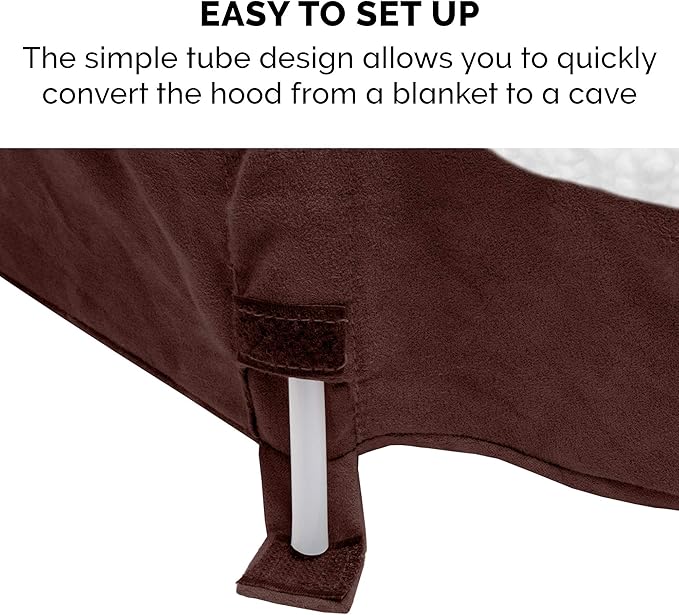 FurHaven Round Orthopedic Dog Bed for Medium Dogs, Egg Crate with a Solid Orthopedic Foam Base with Attached Blanket Hood and Removable Washable Cover, Medium, Sherpa & Suede Snuggery, Espresso