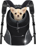 YUDODO Dog Front Carrier Backpack, Adjustable Breathable Pet Carrier for Small Dogs Cats, Ventilated Puppy Back Pack with Safety Belt, Lightweight Doggy Backpack for Hiking Outdoor (Black, M)