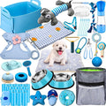 Abbylike 50 Pcs Puppy Supplies Starter Kit for Small Dogs Puppy Essentials Includes Leash, Bowls, Teeth Brushes, Water Bottle, and More Accessories for Dogs Pet Day Welcome Gift(Blue)