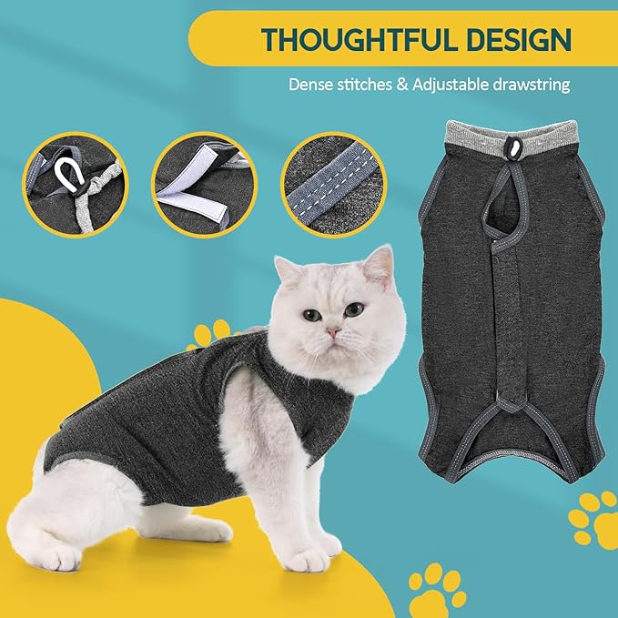 Avont Cat Recovery Suit - Kitten Onesie for Cats After Surgery, Cone of Shame Alternative Surgical Spay Suit for Female Cat, Post-Surgery or Skin Diseases Protection -Darkgrey(L)