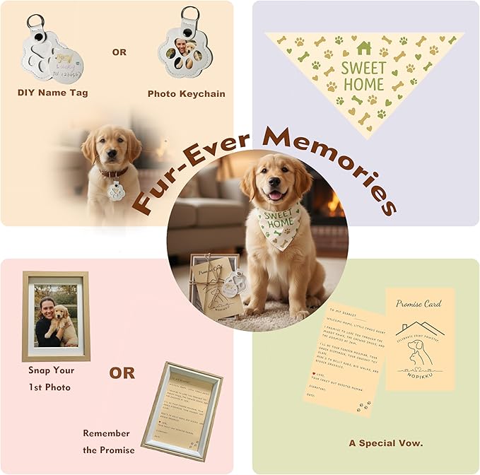Welcome Home Dog Gift Basket - New Puppy Keepsake Box with Promise Card, Woven Storage, Bandana & Toys - The Perfect Dog Adoption Gift, A Thoughtful Gift for New Pet Owners