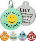 Bad Tags Personalized Dog and Cat ID Tags in 25+ Designs and 2 Sizes - 5 Lines of Custom Engraved Text - Funny Cute Personalized Pet Tags (Socially Impaired, Large (1.25 inch))
