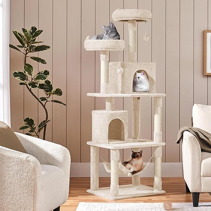 Yaheetech Cat Tower, 70.5in Cat Tree for Indoor Cats, Multi-Level Climbing Tree w/Condo & Plush Perches, Large Cat Play House Scratching Post for Kitten Beige