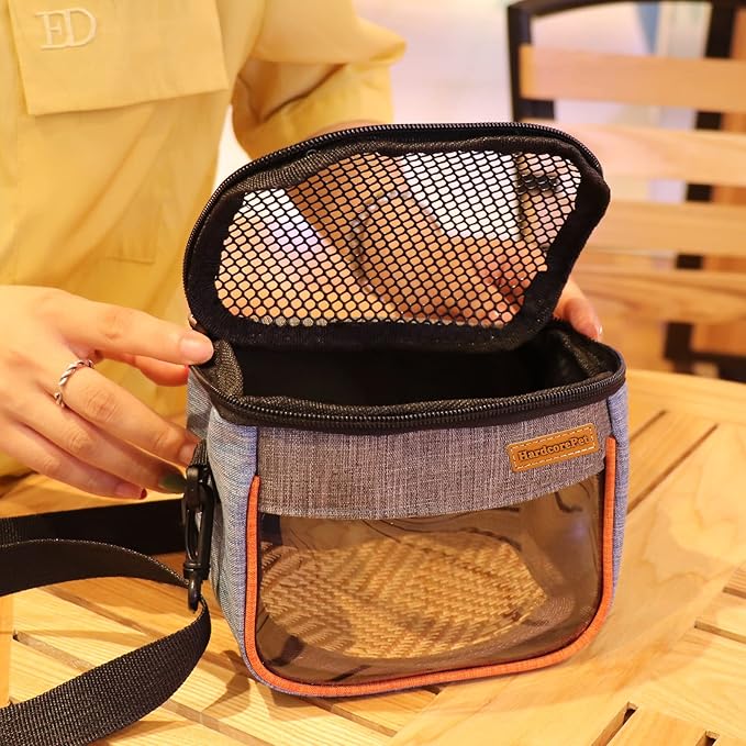 Sugar Glider Carrier Bag, Transparent Breathable Travel Bag for Hamster, Gecko,Baby Hedgehog, Transport Pouch with Breathable Mesh Top (Blue)
