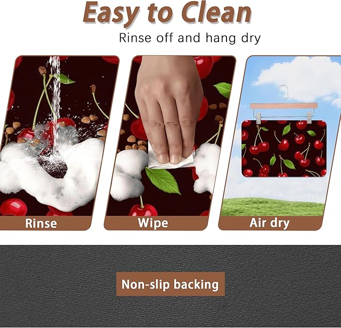 Red Cherry Pet Feeding Mat,Absorbent Quick-Dry Cat Dog Food and Water Bowl Mats,Non-Slip Rubber Backing Mat,Cat Dog Accessories Supplies 16"x24"
