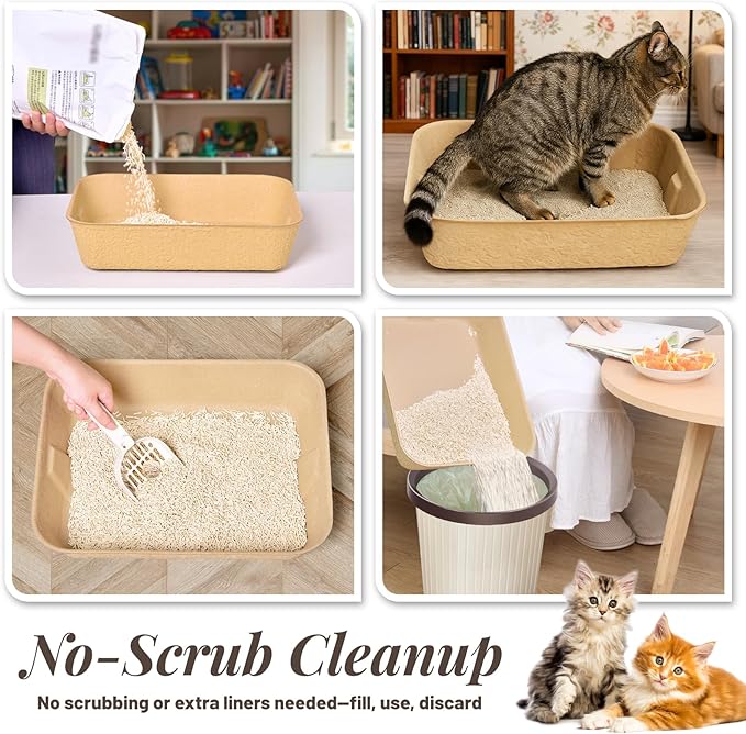 4 Pack Disposable Cat Litter Boxes, Durable Leak-Proof Cardboard Kitty Litter Trays for Temporary Use, Litter Box Liners & Travel, Ideal for Picky Cats