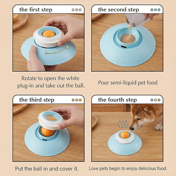 Dog Lick Slow Feeder Bowl - Licking Sphere - Interactive Cat Enrichment Toy for Yogurt Peanut Butter Treats - Rolling Ball Puzzle Feeder for Mental Stimulation - Boredom Buster for Small Pets