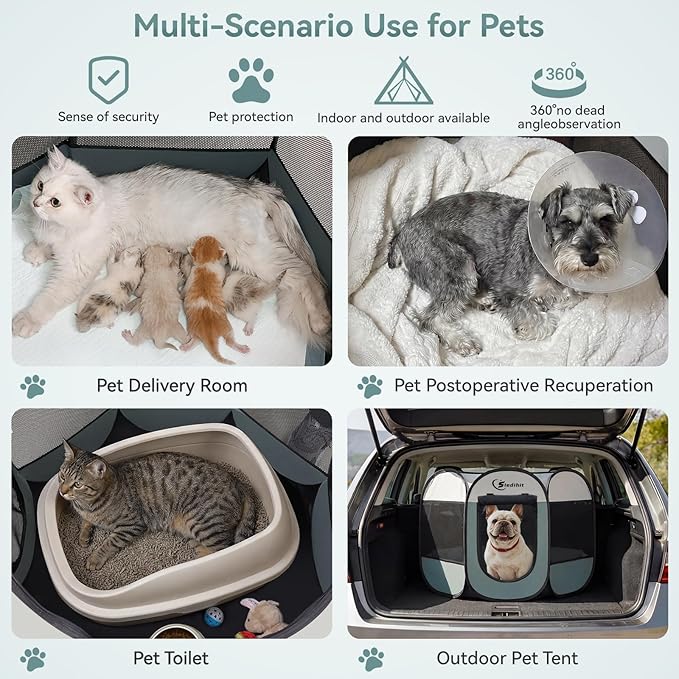 Dog Playpen, Puppy Pet Playpen, Medium Dogs Tent Crates Cage Indoor/Outdoor, Portable Pop Up Dog Kennel Playpen with Carrying Case for Dogs/Cats/Rabbits, Removable Zipper Top, Grey