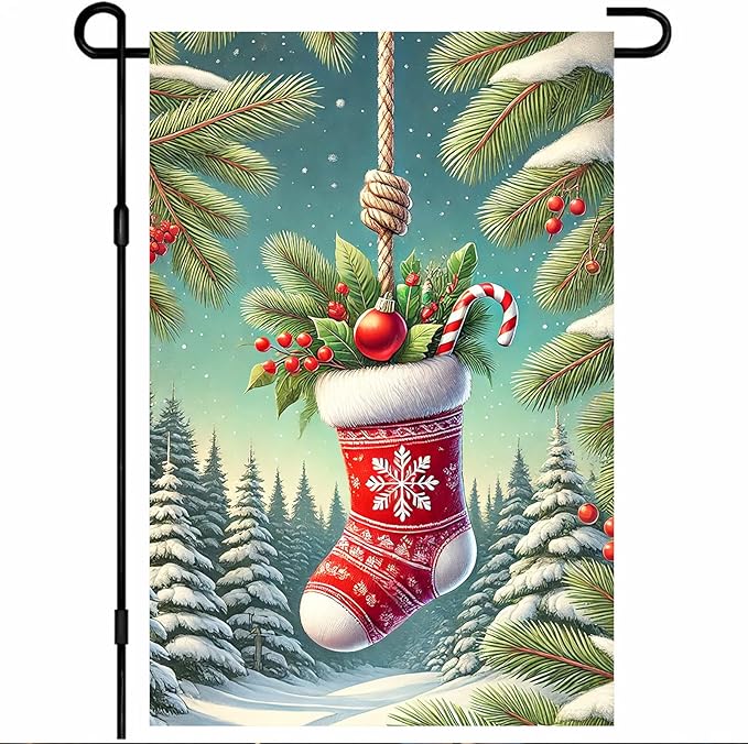 Christmas Garden Flag Christmas Stocking Garden Flag Snowflake Holiday Gardens Flags 12x18 Inch Double Sided Outdoor Decoration for Festive Season Yard Porch Lawn Display