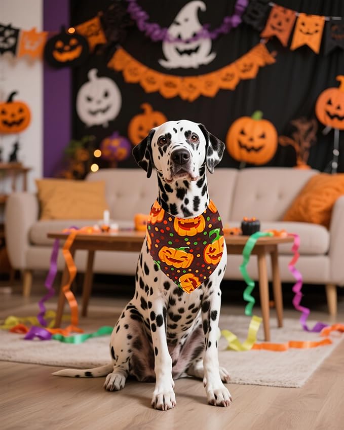 PET SHOW 50 Pack Halloween Big Dog Bandanas Bulk XL Washable Triangle Bibs for Medium Large Dogs Girl Boy Ghost Pumpkin Kerchief Set Pet Scarves Holiday Grooming Accessories