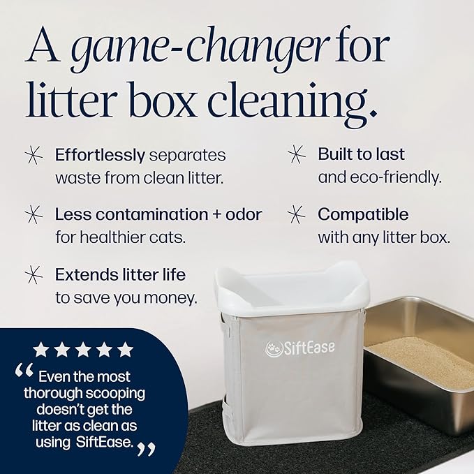 Cat Litter Sifter - SiftEase Sifting Litter Box Cleaner, Large Litter Box Sifter with Bin for Fast & Easy Scoop Free Cleaning and Longer Lasting Litter (2 Pack)