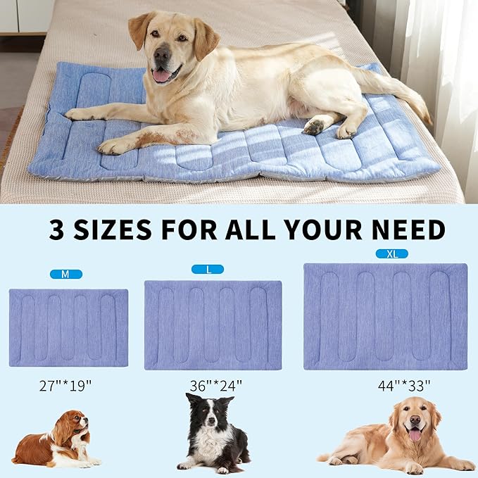 MARUNDA Dog Cooling Mat, No Need to Freeze Or Refrigerate This Cool Pet Pad Cat Mats- Keep Your Pet Cool, Machine Washable.(36" x 24" (L-Crate), Blue)