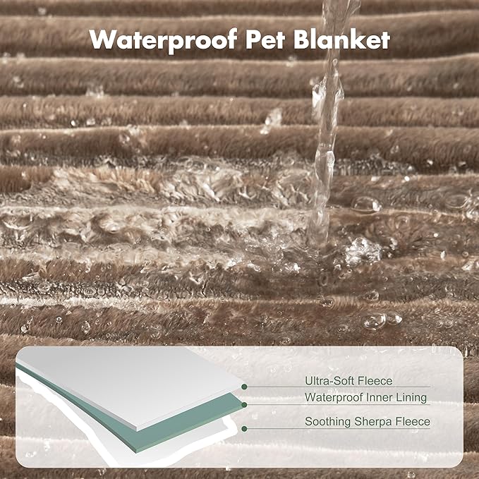 Waterproof Twin Blanket for Bed - Washable Large Dog Blankets for Bed Protector, Thick Cozy Fleece Calming Pet Blankets for Indoors & Outdoors, Brown, 60"x80"