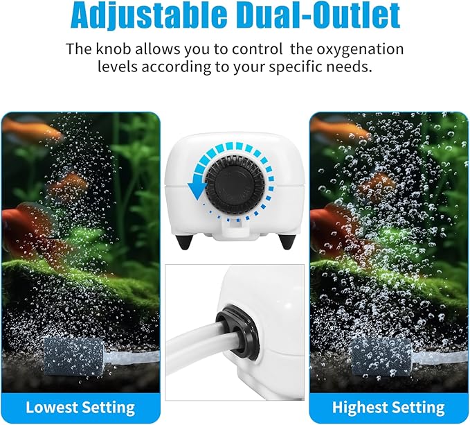 AQUANEAT Aquarium Air Pump for 20-210 Gallon Tank, Fish Air Bubbler, Hydroponic Oxygen Aerator with Stones, Airline Tubing, Check Valves