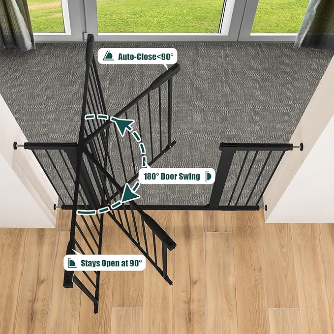 keny 36" Extra Tall Baby Gate for Doorways, Fits Openings 29.7" to 46" Wide, Auto Close Pressured Mounted Dog Gate for Stairs, No Drilling Easy Install Pet Gate, Black