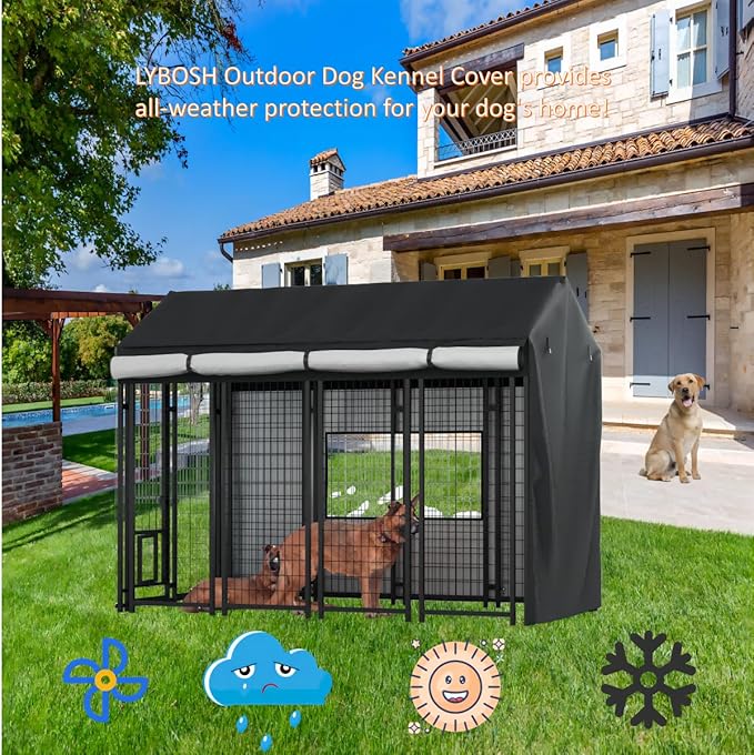Outdoor Dog Kennel Cover - Full Coverage for 8.1'Dx4.1'Wx6'H Dog Cages, Outdoor Dog Kennel Insulation Cover, with Transparent Window and Fleece Insulation Lining, Black（Excluding Dog kennels）