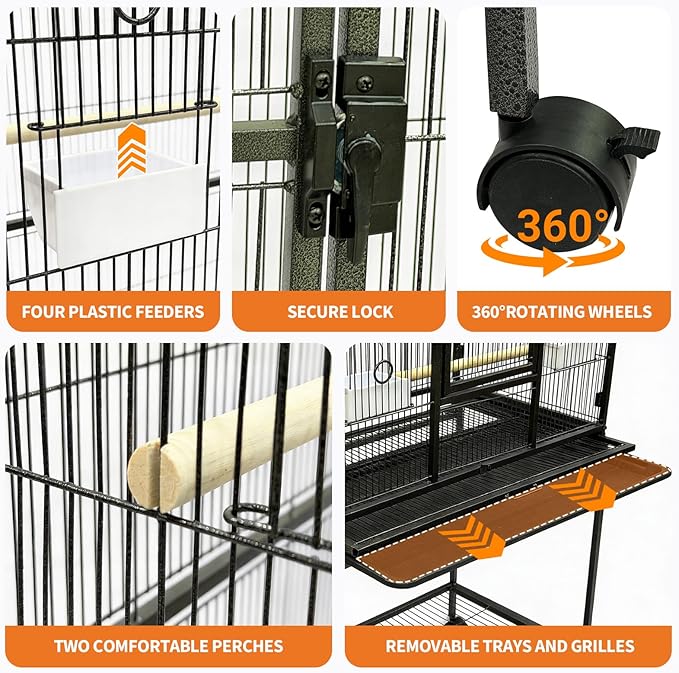 Large Bird Cage,62.6" H Big Bird Cage with Stand for Parakeets Parrots Conures Lovebird Cockatiel Black