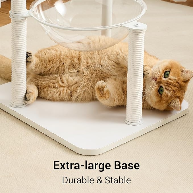 Modern Cat Tree Tower for Indoor Cats up to 12lbs, 34" H Furniture-Style Metal Cat Tower with Scratching Posts, Wood Cat Bed with Soft Plush Cushion Washable, Acrylic Capsule, Soft White